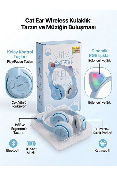 ELMALI STORE Çocuklar İçin Kablosuz Bluetooth Kulaklık Led Işıklı Mikrofonlu ...