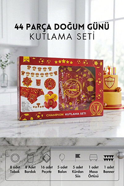 Bimotif 44 Parça Doğum Günü Seti, Sarı Kırmızı (Tabak, Bardak, Peçete, Balon,...