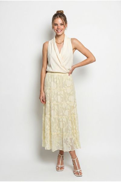 Bianco Lucci Women's Elastic Waist Self-Tie Patterned Lined Midi Skirt 355 60...