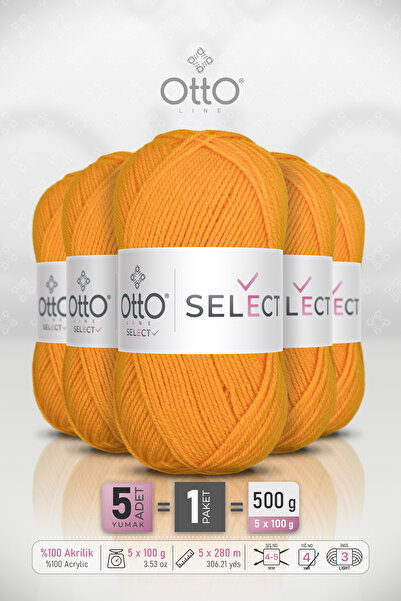 Otto Select - Egg Yolk (9520) - 5-Pack - 100Gr/280M - Acrylic Hand Knitting Y...
