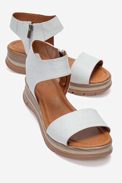 Zeynep Sıradağlı Verdia Coated Genuine Leather Sandals White