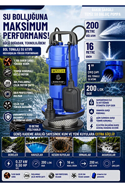 STANWER QDX TEMİZ SU DALGIÇ POMPA 16 METRE DİK BASAR 5WF