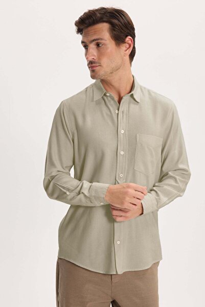 Tudors Men's Regular Fit Comfortable Cut Pocketed Linen Effect Plain Beige Shirt
