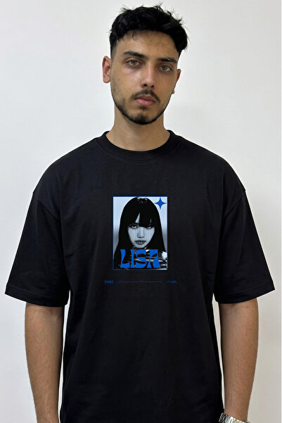 Anetos Lisa It Girl Design Printed Oversize Black T-Shirt