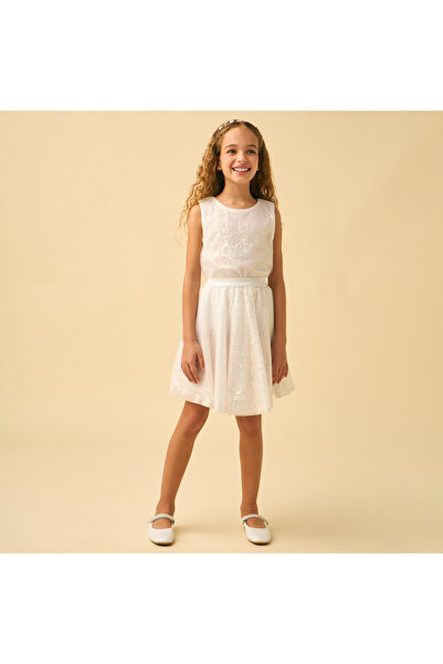 Juniors Knee Length Skirt with Sequin Embellishments