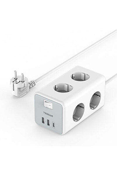 TESSAN Πολύπριζο 6 θέσεων με 2 USB-A, 1 USB-C και καλώδιο 2μ. Κωδικός: TS-306-C