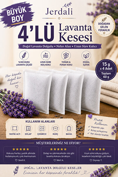 jerdali Lavanta Kesesi 4’lü Set (4 x 15 g) - Dolap Kokusu, Çekmece Kokusu, Hu...
