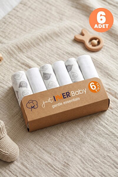 Just inner Baby Boy Set of 6 100% Cotton Mouth Wipes with Teddy Bear Pattern ...