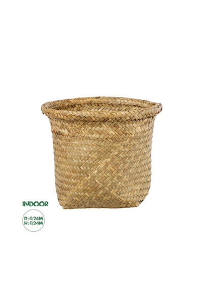 Other GloboStar Cecilia Ζαρντινιέρα Ψάθινη Μπεζ με Βάση 24x24x24εκ.