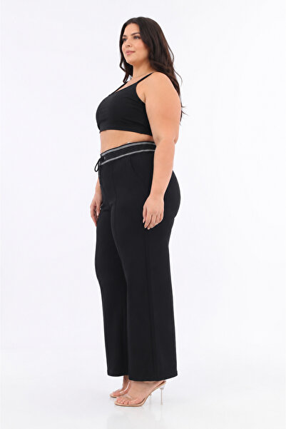 ZANESSİ FASHION Plus Size Cotton Elastic High Waist Wide Leg Women's Trousers