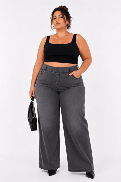ZANESSİ FASHION Pantaloni de damă din denim cu picior larg, mărime mare