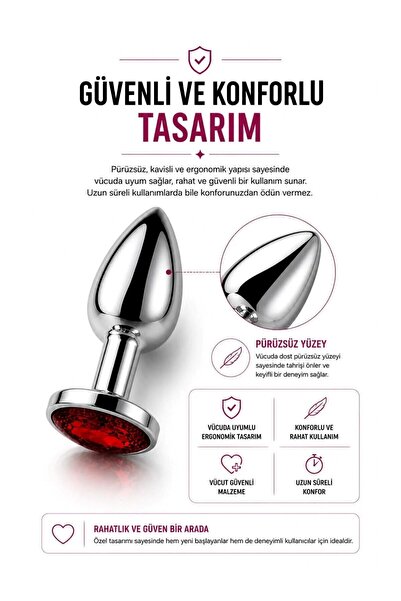 Sensvia Kırmızı Elmas Taşlı Anal Plug S – Küçük Boy Anal Alıştırıcı ve Genişletici Tıkaç