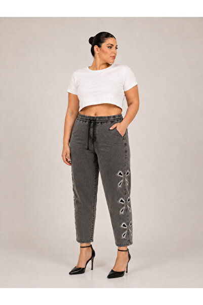ZANESSİ FASHION Pantaloni de damă din denim Lycra cu talie înaltă, cu detaliu...