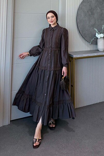 Hazamoda Ivana Guipur Detailed Dress Brown