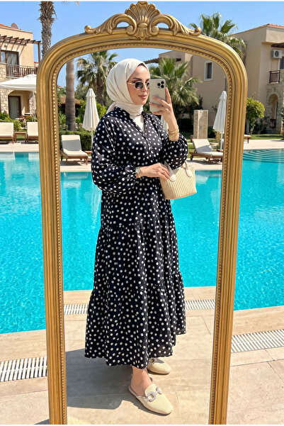 Kirazca Butik Women's Polka Dot Layered Hijab Dress (Unlined)