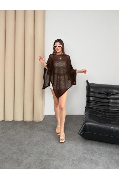 ZABİRA GİYİM Kadın Oversize Ajurlu File Triko panço – Yazlık Plaj Pareosu Salaş
