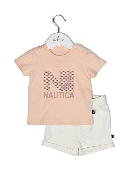 Nautica Σετ 16 Τεμαχίων: Μπλουζάκι & Σορτς Ζέρσεϊ Σομόν/Εκρού 74εκ. 6-9 μηνών