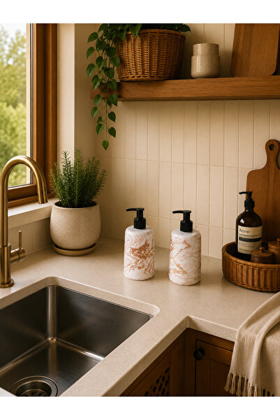 Zigzag Home Decorative 2-Piece Marble Pattern Kitchen Set Liquid Soap Dispens...