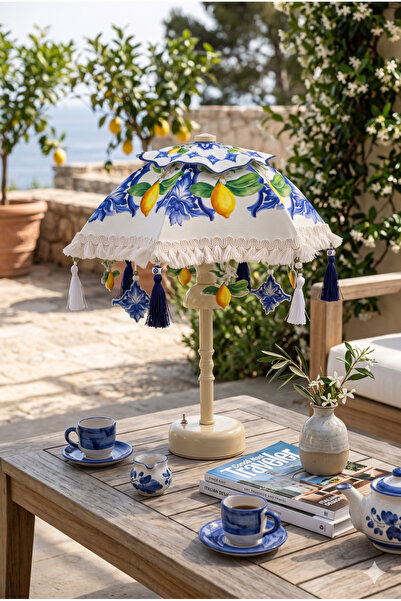 decofav Limon Bahçesi Bohem Tasarım Pilli Bali Şemsiyesi LED Aplik – Kumaş Şa...
