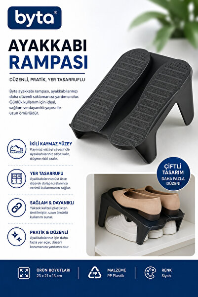 BYTA Double Layer Shoe Organizer In-Cabinet Space-Saving Shoe Stand Black