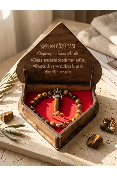 Meneva Aksesuar Tiger's Eye Natural Stone Necklace, Bracelet and Ring Special...