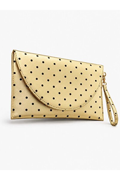 Madamra Gold Polka Dot Women's Clutch Bag with Curved Cover Portfolio Handbag