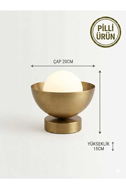 poplinhome Pilli Kablosuz Çanak Abajur - 15 cm Glop Camlı Masa Lambası