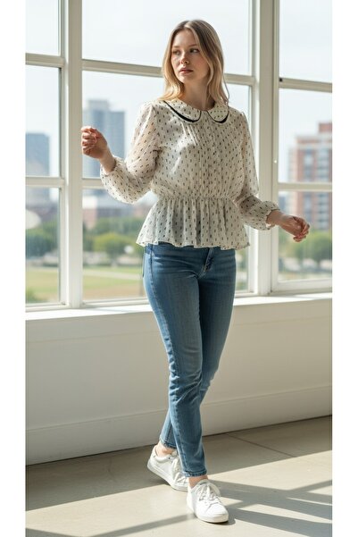 DİĞER1111 (2.El)Ünlü Marka Şifon Romantik Çiçekli Peplum Bluz