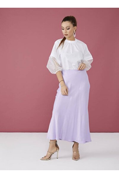 FIRST STYLE Elegant Mulberry Color Flared Hem Turkish Maxi Skirt