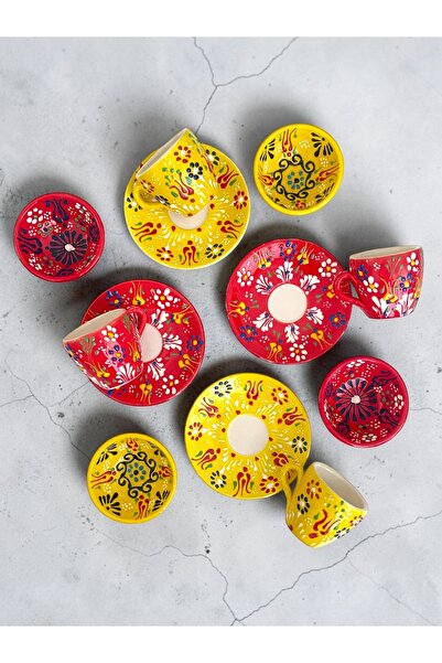 Artistic Quality Decorative 4-Person Tulip Design Fully Handmade Coffee Cup S...