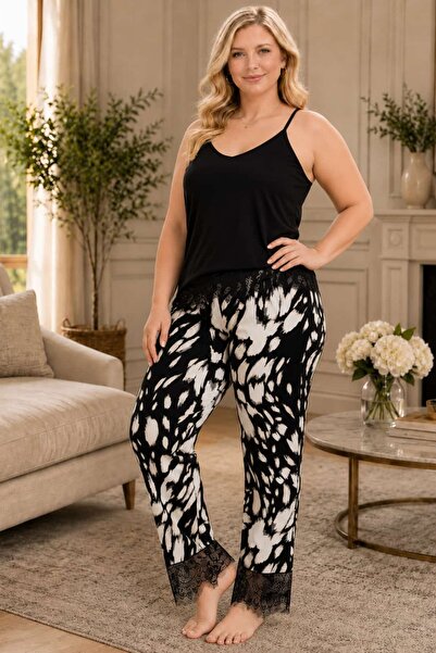 tarzımsüper Plus Size Luxury Pajamas Set with Elastic Waist Comfort Model Cot...