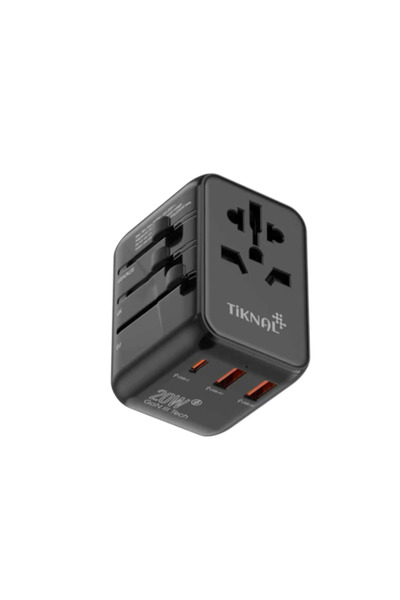 Tiknal محول سفر عالمي تكنال GaN TK-H110 بقدرة 20 واط مع منفذ USB-C و3 منافذ U...