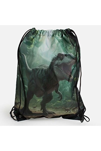 OEM Rucsac tip săculeț verde cu dinozaur, 33x44 cm – model cool pentru plajă ...