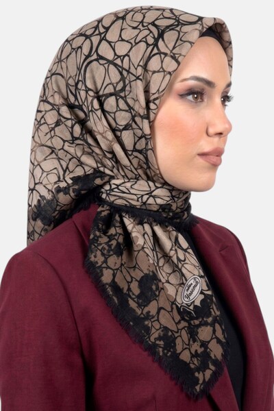hadiora Women's Beige Brown Patterned Flared Cotton Scarf
