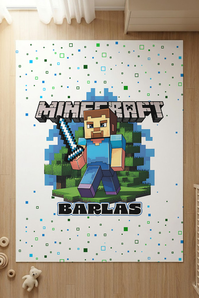 Homamia İsme Özel 7mm Dijital Baskı Çocuk Halısı Minecraft