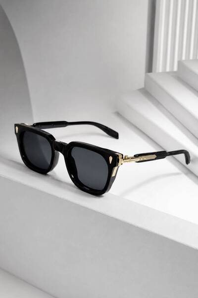 Nilu Moda UV400 Premium Siyah Güneş Gözlüğü | Gold Metal Detaylı Unisex
