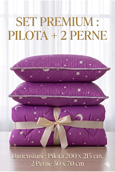 NufJoy Set Premium Pilota Matlasata dubla 200x215 cm + 2 Perne Matlasate 50x7...