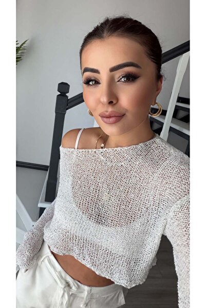 Oslove Beyaz Pullu Salaş Triko Bluz