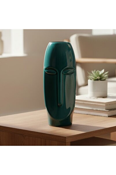 sharp&art PASKALYA ADASI MOAİ HEYKELİ SERAMİK ÇİÇEK VAZOSU, SARI, MAVİ ve TUR...