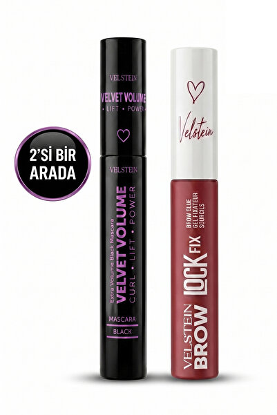 velstein 2-in-1 Ultra Black Volumizing Mascara and Brow Lock Fix Eyebrow Fixi...