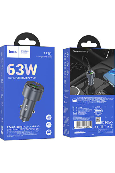 hoco. Hoco Z57B Φορτιστής Αυτοκινήτου 63W 3A με Θύρες: 1xUSB 1xType-C