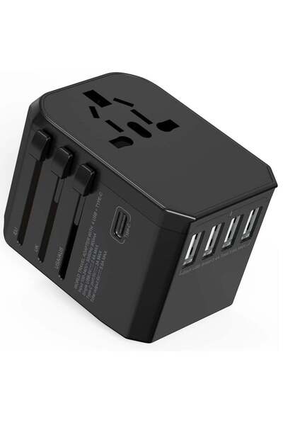 ELTRAZONE محول طاقة عالمي للسفر مع 3 منافذ USB ومنفذ Type C واحد للشحن، محول ...