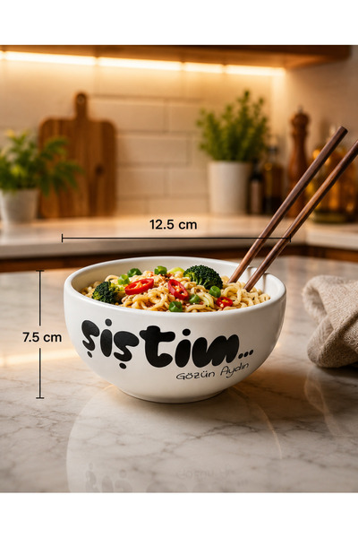 samosh Seramik Mottolu Kase (noodle, çerez, çorba)