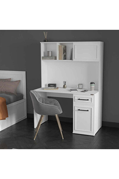 Adore Birou Country cu biblioteca, Alb Mat, 120x167x60 cm
