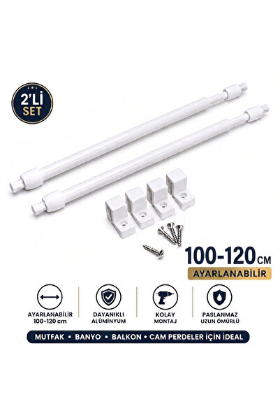 MMTHOME Başlık 60-80 Cm Ayarlanabilir Briz Çubuğu 2’li Set | Alüminyum Telesk...