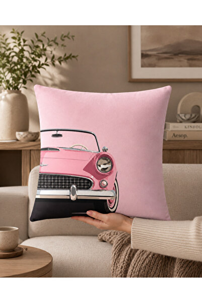 Evmila Vintage Pink Automobile Printed Decorative Throw Pillow Cover 43X43 cm...
