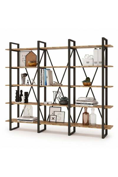Adore Biblioteca Sous cadru Metal, Crem, 220x180x34 cm - Bej