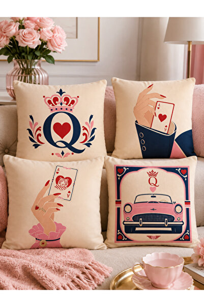 Evmila Decorative Throw Pillow Cover with Crowned Letter and Pink Car Pattern...