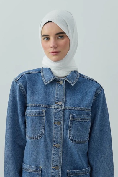 Modakaşmir شال من سلسلة Misto Cotton باللون الأبيض