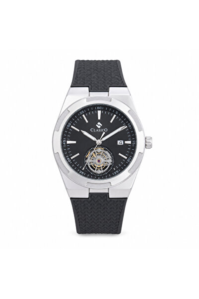 Clasico Apex Men's Skeleton Dial Silicone Strap Watch – Premium Stainless Ste...